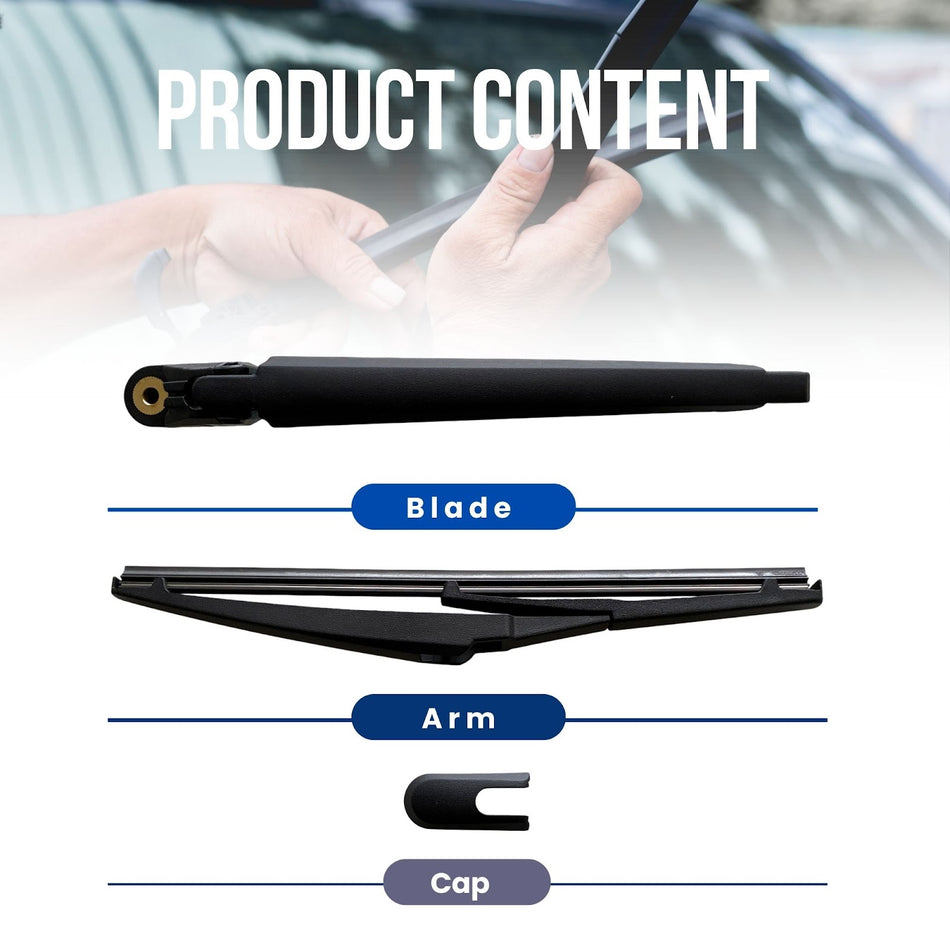 MAXTEL Rear Wiper Blade & Arm Compatible with Hyundai Kona 2024-2027, Size 275 mm (10.83 in), Black, 1 Set, 1-Year Manufacturer Warranty