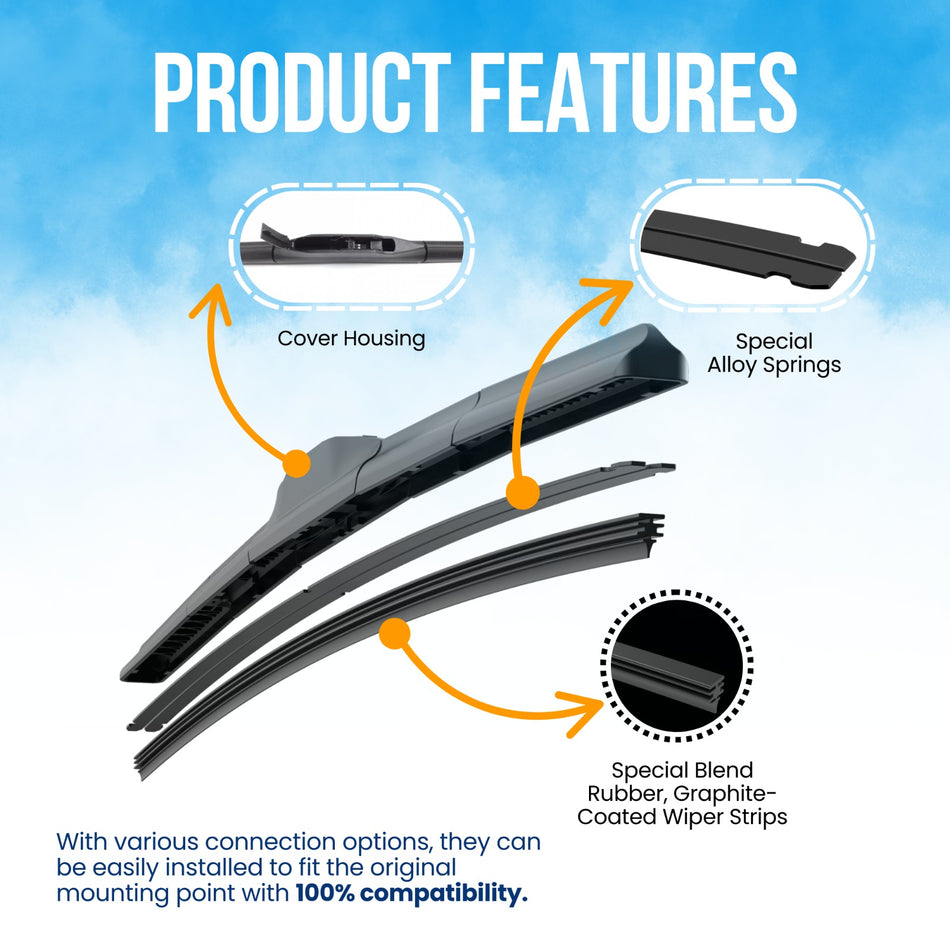Silbak Front & Rear Wiper Blade Set, Compatible with Ford Expedition 2022-2024, Driver Side 22" (550mm), Passenger Side 22" (550mm), Rear 11" (280mm)