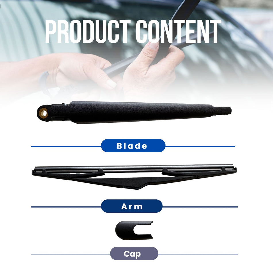 MAXTEL Rear Wiper Blade & Arm Compatible Hyundai Tucson 2010-2015, Black, 12 in (305 mm), 100% Compatible, Pre-mounted Quick-Clip Adaptor, 1-Year Manufacturer Warranty