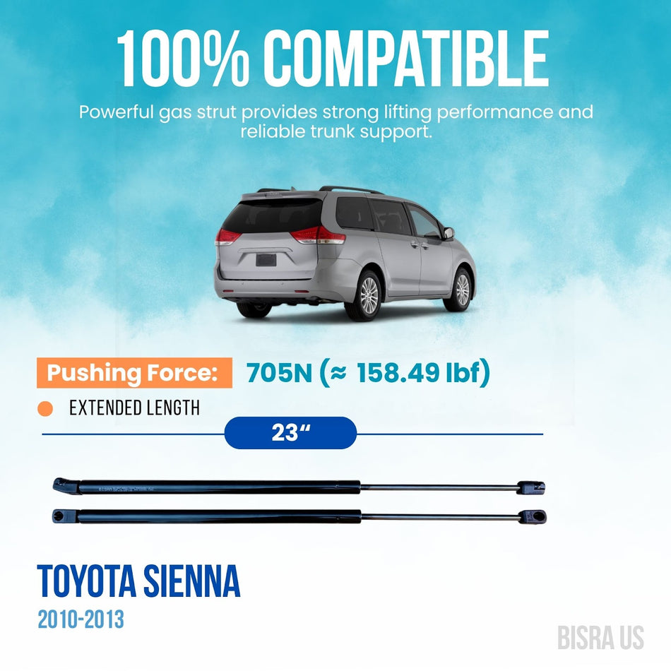 BISRA Trunk Gas Strut Compatible with Toyota Sienna 2010-2013 Rear Hatch Struts, 705N (158.49 lbf), Extended Length 23 in (584.2 mm), Set of 2