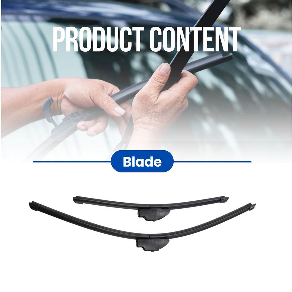 Silbak Muson Pro Flat Wiper Blades, Compatible with Chevrolet Equinox 2003-2009, Front 2-Piece Set, Driver Side 24 in (600 mm) Passenger Side 19 in (480 mm)