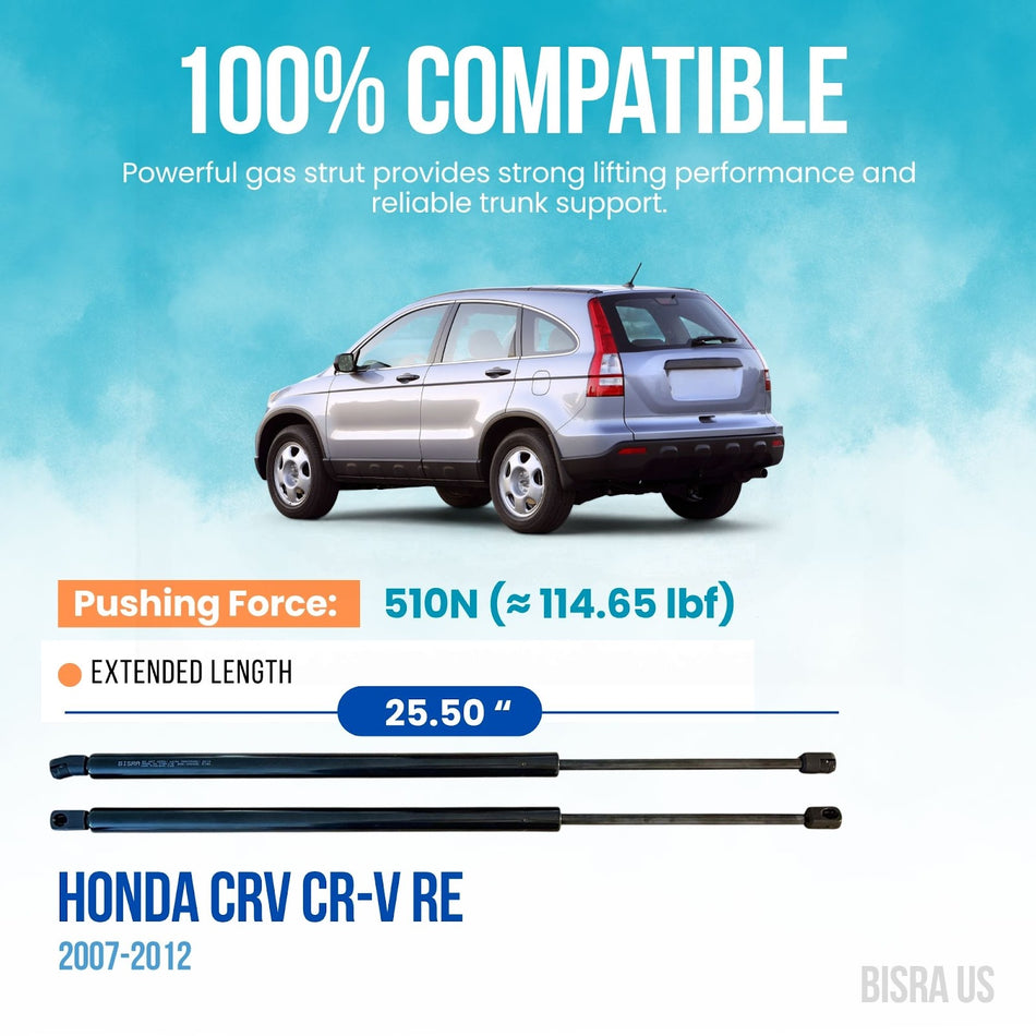 BISRA Trunk Gas Strut compatible with Honda CRV CR-V RE 2007-2012 Tailgate Lift Supports Shock Struts Rear Hatch Set of Two 25.50 in (647.7 mm) 510N