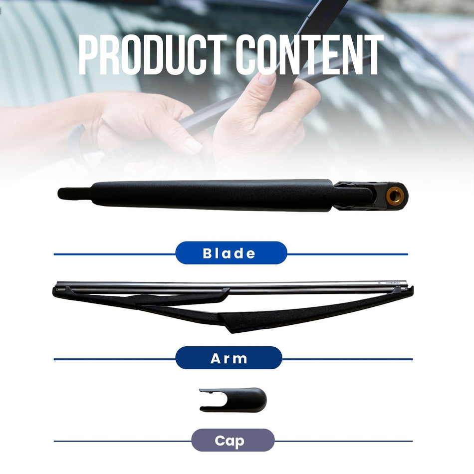 MAXTEL Rear Wiper Blade & Arm compatible with Mercedes-Benz GLK 2009-2016 12.0 in (305 mm) Quick-Clip Adaptor 100% Compatible Black 1-Year Manufacturer Warranty