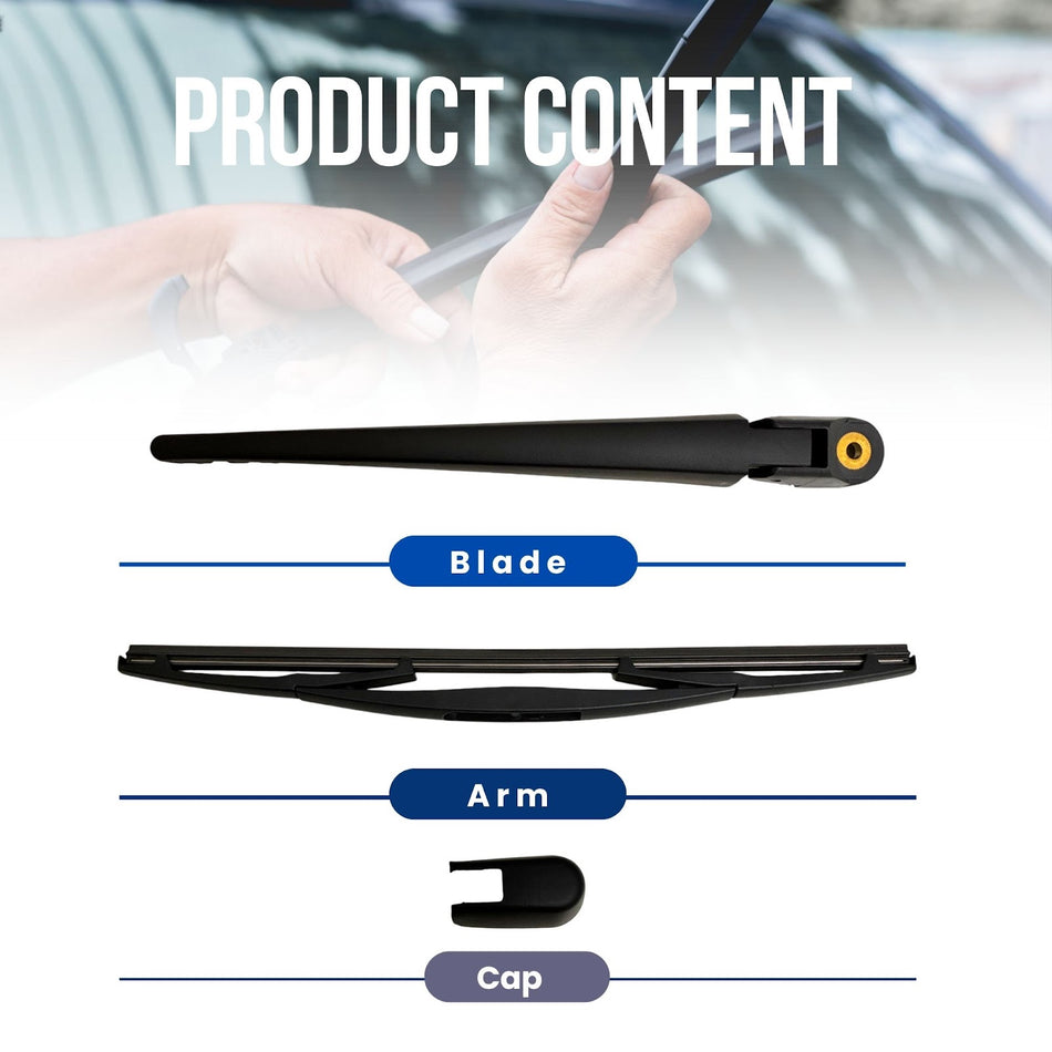 MAXTEL Rear Wiper Blade & Arm compatible with Mazda 3 HB 2019-2026, Size 14.17 inch (360 mm), Black, Quick-Clip Adaptor, 100% Compatible, 1-Year Manufacturer Warranty