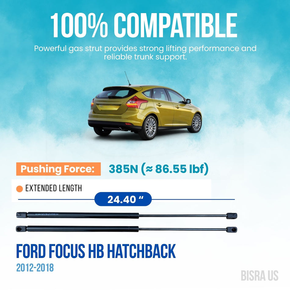 BISRA Trunk Gas Strut compatible with Ford Focus HB Hatchback 2012-2018 Rear Hatch Struts Rear Trunk Lid Shock Absorber Left & Right, 385N (86.55 lbf), 24.40 in (619.8 mm)