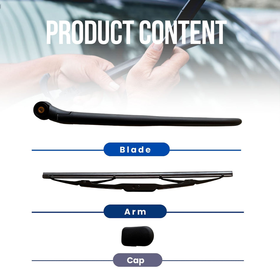 MAXTEL Rear Wiper Blade Arm Cap, Compatible with Porsche Cayenne 2003-2010, Size 13.78 in (350 mm), 100% Compatible, Quick-Clip Adaptor, 1-Year Manufacturer Warranty