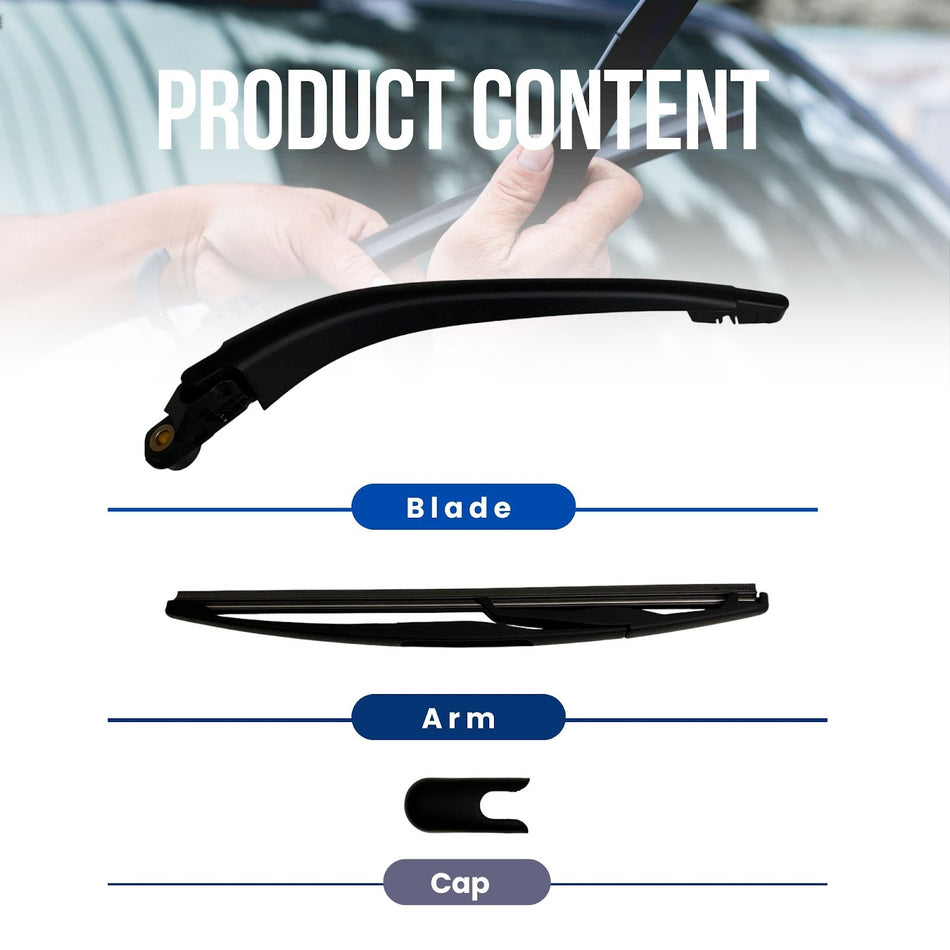 MAXTEL Rear Wiper Blade & Arm Compatible with Dodge Nitro 2006-2011, 10.43 in (265 mm) Graphite-Coated Wiper Strips, Advanced Aerodynamic Design, Quick-Clip Adaptor, Black, 1-Year Manufacturer Warranty
