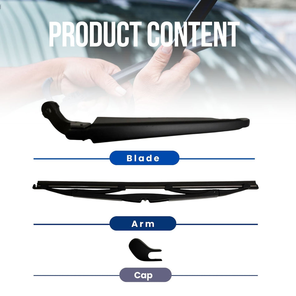 MAXTEL Rear Wiper Blade & Arm, Compatible with Volvo V50 2005-2012, 13.78 in (350 mm) Black, 100% Compatible, Quick-Clip Adaptor, 1-Year Manufacturer Warranty