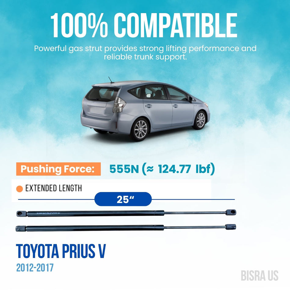 BISRA Trunk Gas Strut compatible with Toyota Prius V 2012-2017 Rear Hatch Struts Set of 2 555N (124.77 lbf) 25 in (635 mm)