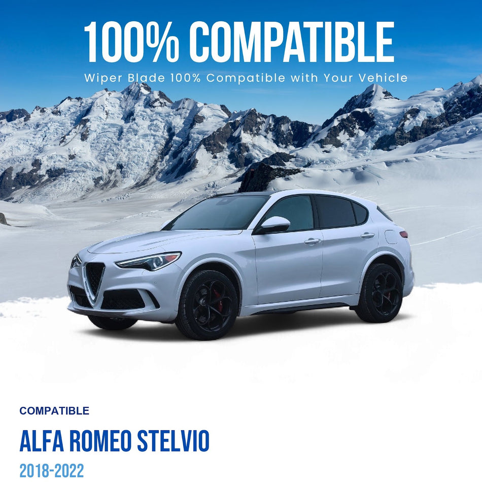 Silbak Front & Rear Wiper Blade Set, Compatible with Alfa Romeo Stelvio 2018-2022, Driver Side 26" (650mm), Passenger Side 18" (450mm), Rear 13" (330mm) (OEM: 6000625962)