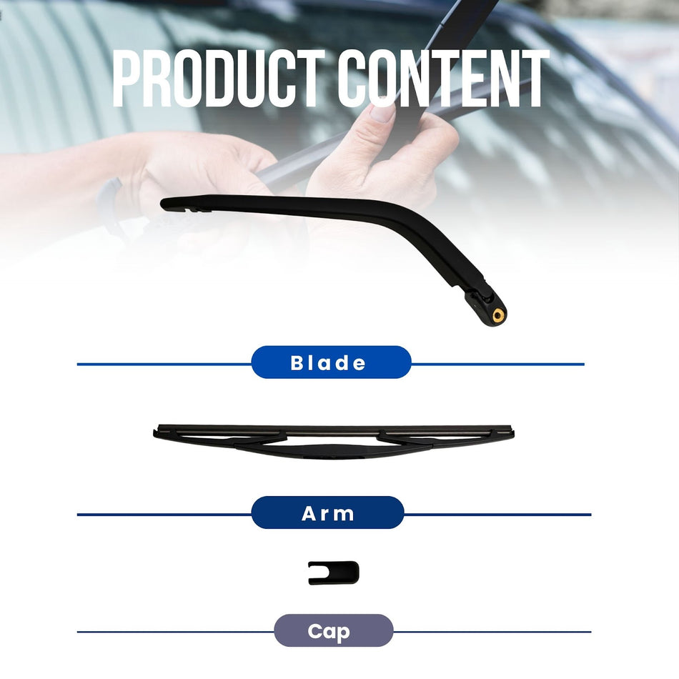 MAXTEL Rear Wiper Blade & Arm Compatible with Honda Fit 2002-2008 13.78 in (350 mm) Black Clear Visibility Noise-Free Windshield Wipers 1-Year Manufacturer Warranty