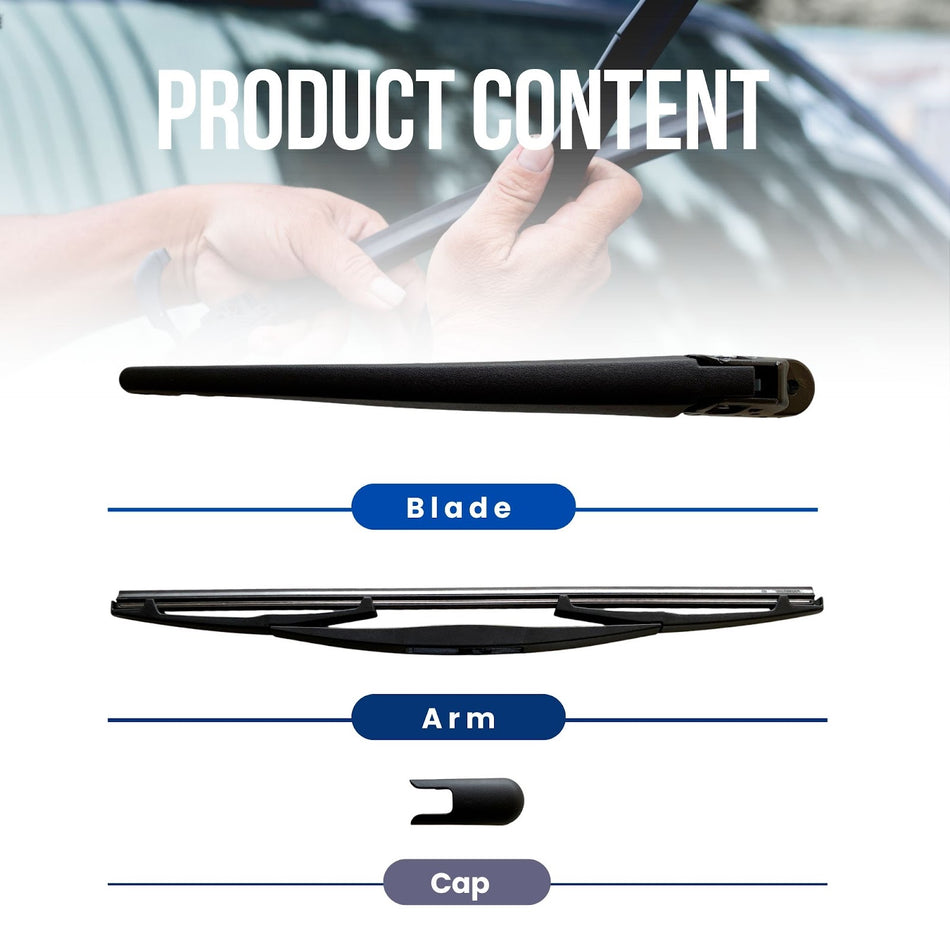 MAXTEL Rear Wiper Blade & Arm compatible with Subaru Forester SG 2003-2008, 13.78 in (350MM) Black, Quick-Clip Adaptor, 100% Compatible, 1-Year Manufacturer Warranty
