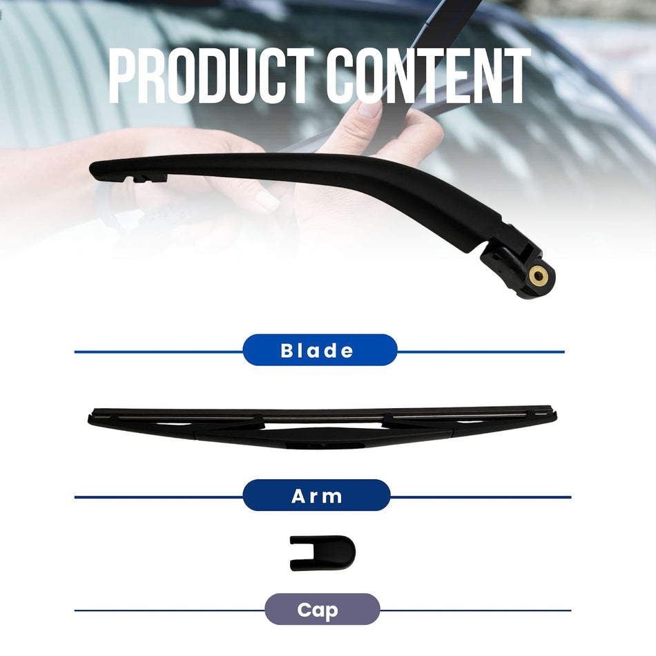 MAXTEL Rear Wiper Blade & Arm Compatible with Honda Fit 2015-2020, 13.78 in (350 mm) Black, Quick-Clip Adaptor, Graphite-Coated Wiper Strips, 1-Year Manufacturer Warranty
