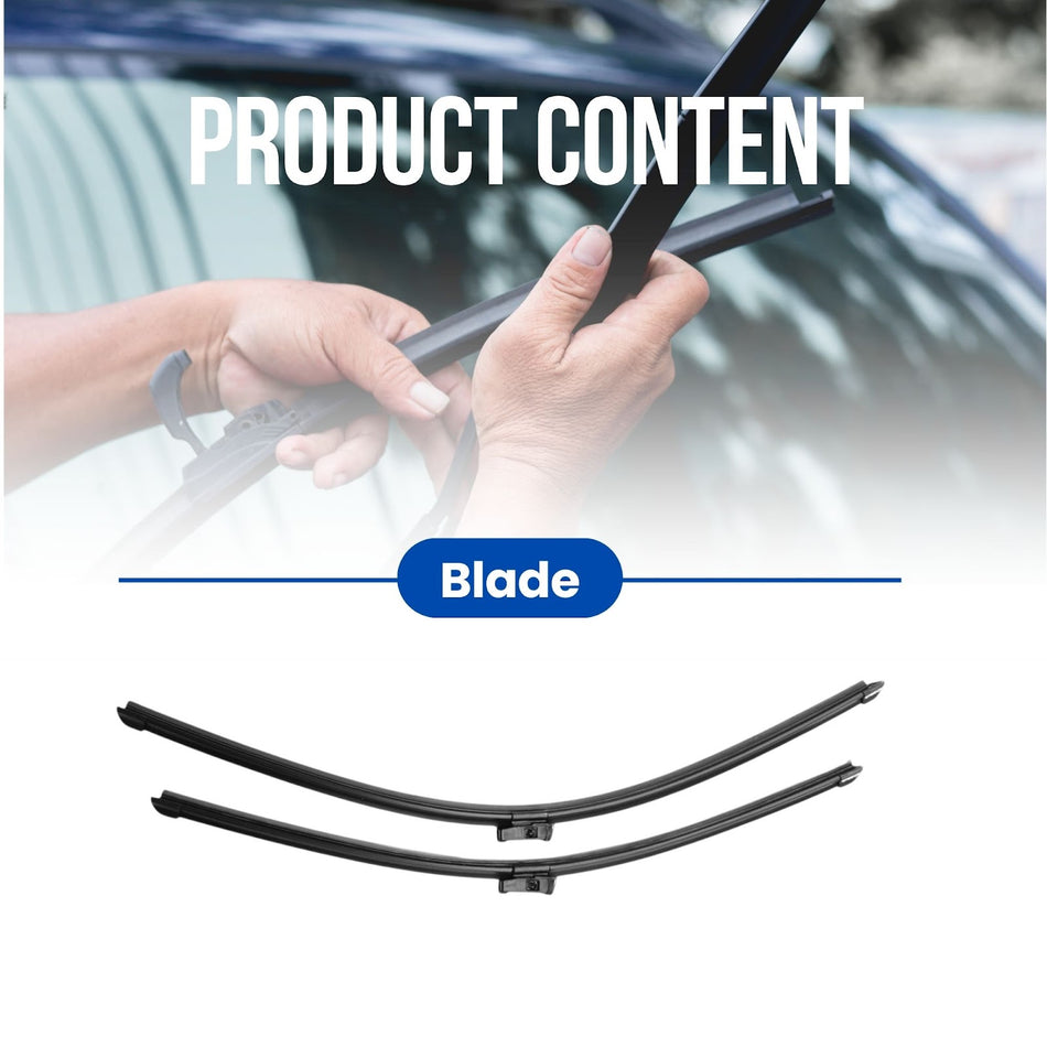 Silbak Wiper Blade compatible with Audi R8 2017-2023, Front Set of Two, Driver Side 24 in (600 mm), Passenger Side 22 in (550 mm), Muson Pro Premium Flat 4S1998002B