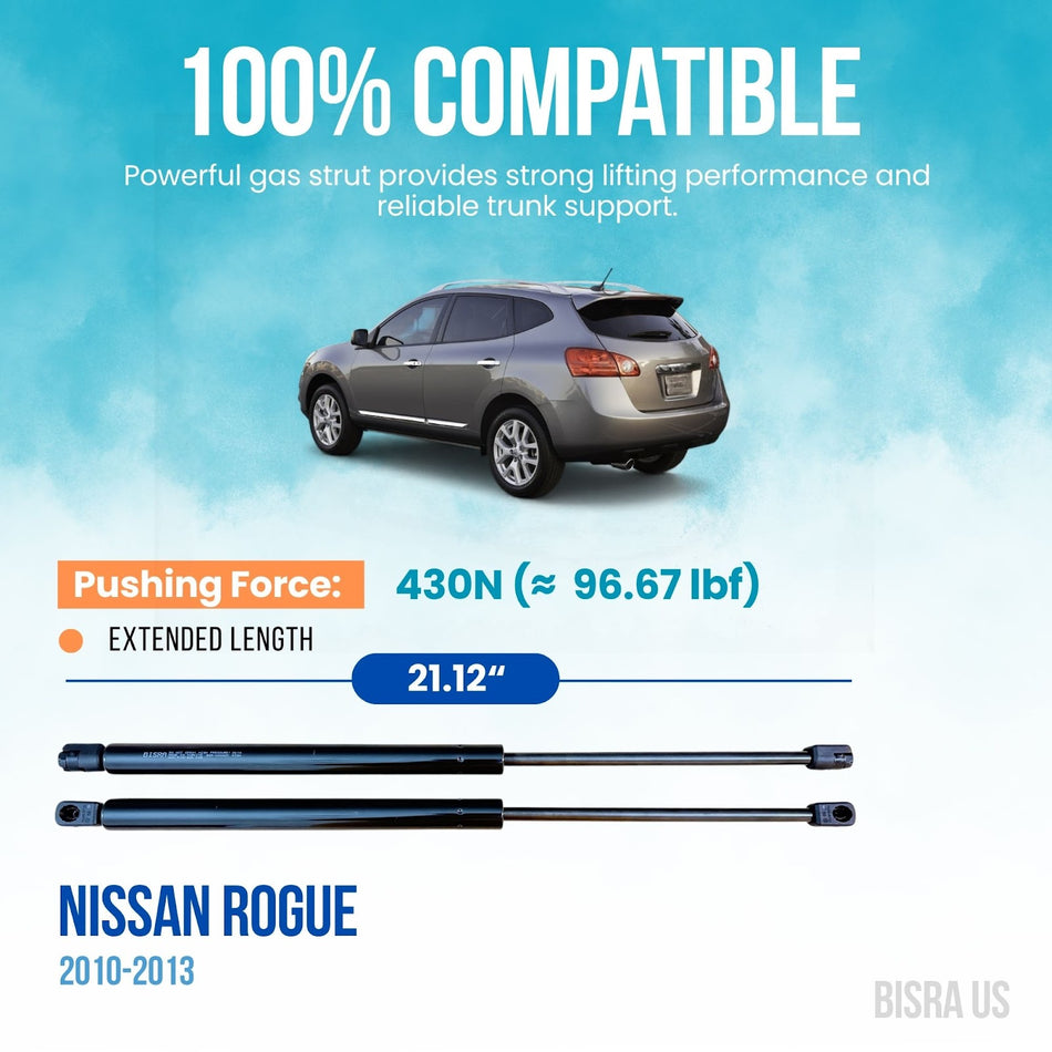 BISRA Trunk Gas Struts Compatible with Nissan Rogue 2010-2013 Rear Hatch Struts, 430N Pushing Force, 21.12 in (536.45 mm) Extended Length, Set of Two