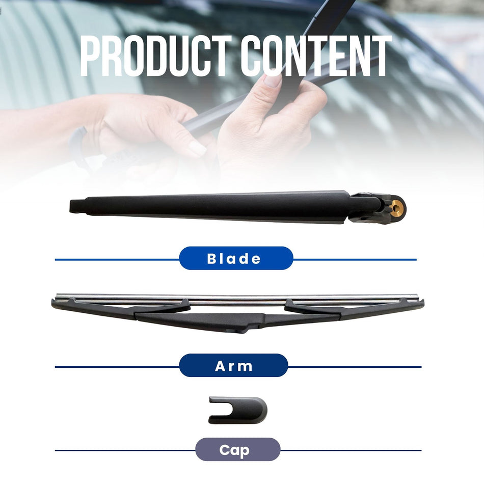 MAXTEL Rear Wiper Blade & Arm compatible with Mazda CX-5 2013-2016, Size 13.78 in (350 mm), Black, Quick-Clip, 100% Compatible, 1 Set, 1-Year Manufacturer Warranty