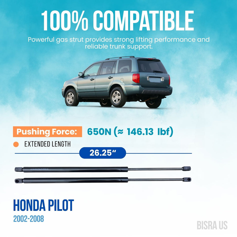 BISRA Trunk Gas Strut Compatible with Honda Pilot 2002-2008 Rear Hatch Struts 650N ( 146.13 lbf) 26.25 in (666.75 mm) Extended, Set of Two
