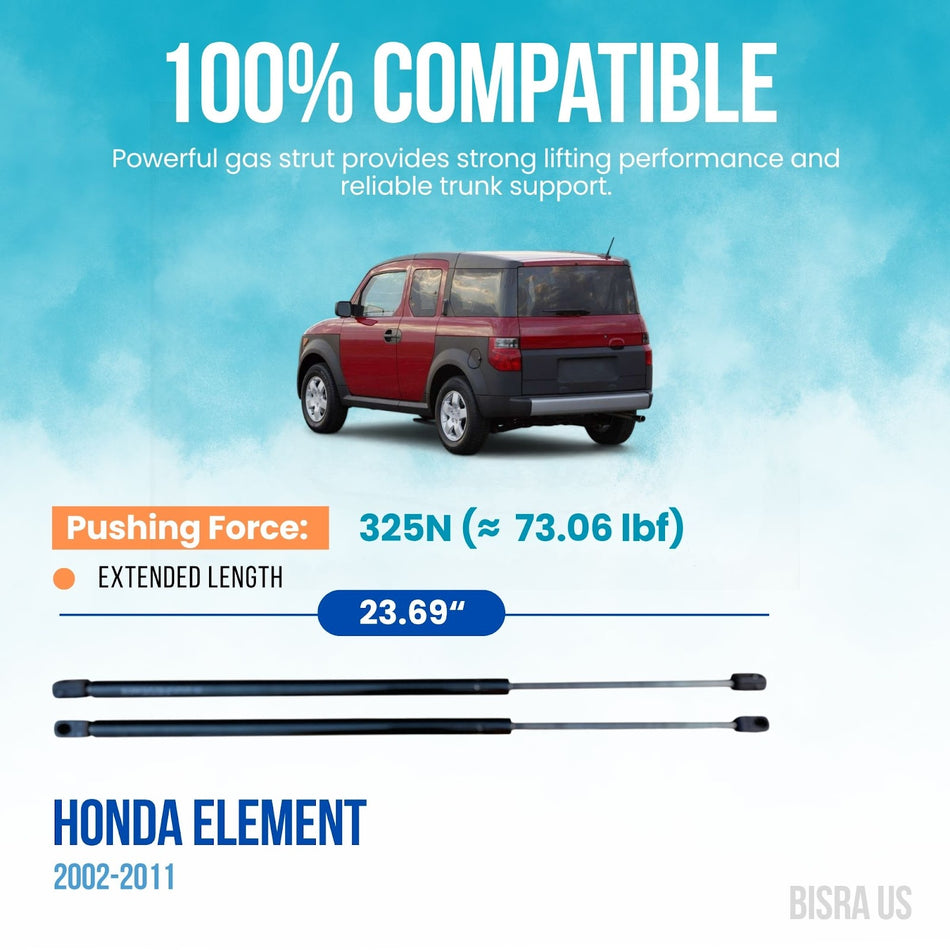 BISRA Rear Hatch Struts Compatible with Honda Element 2002-2011, 325N (73.06 lbf), Extended Length 23.69 in (601.73 mm), Set of Two