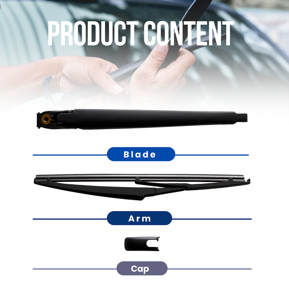 MAXTEL Rear Wiper Blade & Arm compatible with Toyota Land Cruiser J200 2013-2020, Black, 12 in (305 mm), 100% Compatible, Quick-Clip Adaptor, 1 Set, 1-Year Manufacturer Warranty