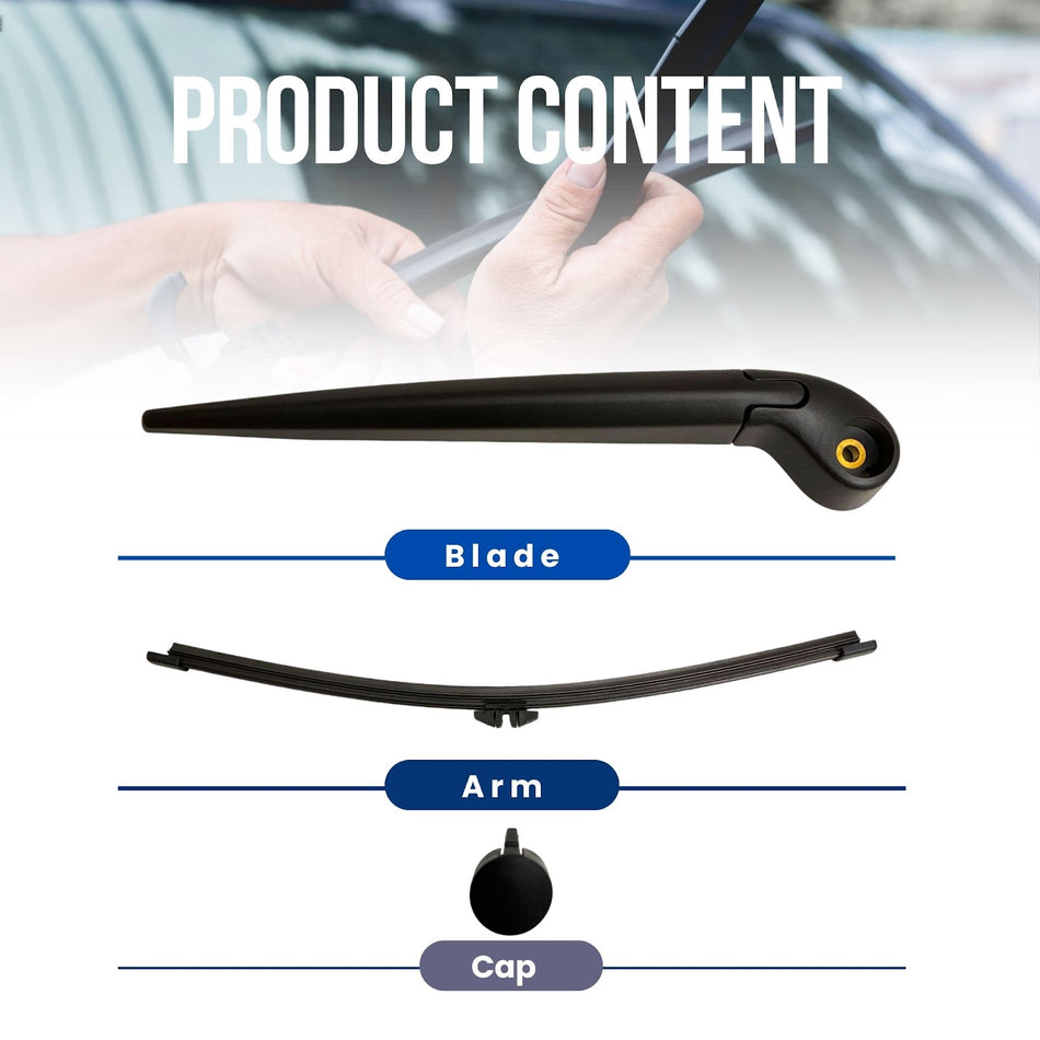 MAXTEL Rear Wiper Blade & Arm compatible with Volvo V70 2008-2013, 13.78 in (350 mm), 100% Compatible, Quick-Clip Adaptor, Clear Visibility, 1-Year Manufacturer Warranty