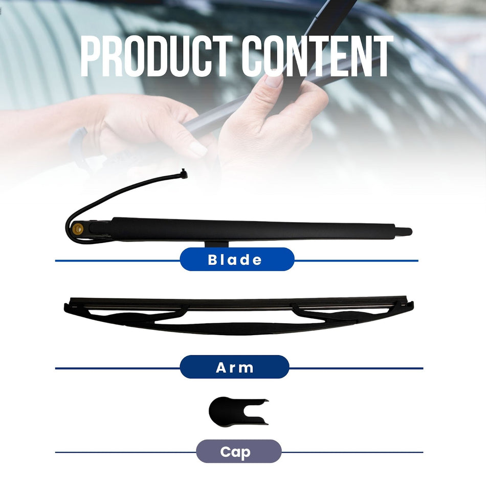 MAXTEL Rear Wiper Blade & Arm compatible with Chevrolet Tahoe 2007-2014, Black, Size 302MM (11.89 in), Pre-mounted Quick-Clip Adaptor, 100% Compatible, 1-Year Manufacturer Warranty