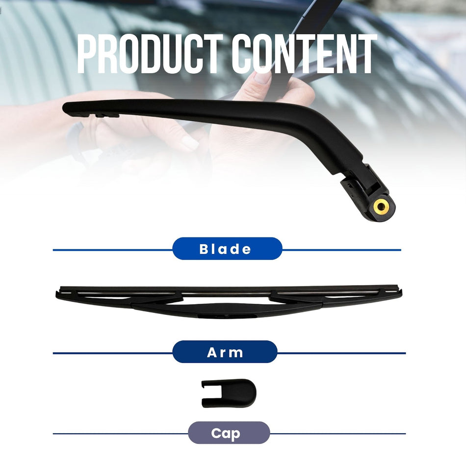 MAXTEL Rear Wiper Blade & Arm compatible with Honda Fit 2009-2014, Size 350MM (13.78 in), Black, 1-Year Manufacturer Warranty