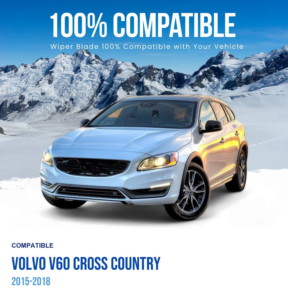 Silbak Front & Rear Wiper Blade Set, Compatible with Volvo V60 Cross Country 2015-2018, Driver Side 26" (650mm), Passenger Side 20" (500mm), Rear 12" (300mm)