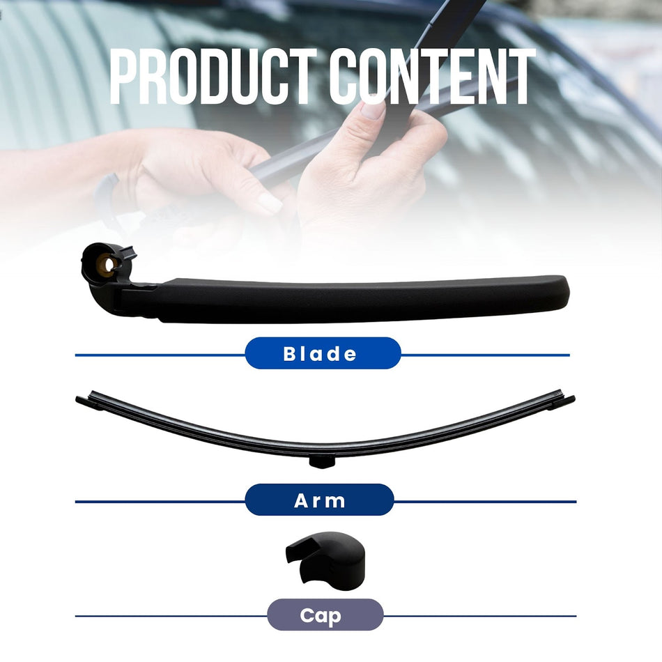 MAXTEL Rear Wiper Blade & Arm Set Compatible with VW Touareg 2015-2018, Black, Size 14.17 in (360 mm), Quick-Clip Adaptor, 100% Compatible, 1-Year Manufacturer Warranty