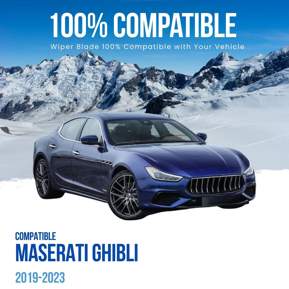 Silbak Windshield Wiper Blade Set 2-Piece, Compatible with Maserati Ghibli 2019-2023, Muson Pro, Driver Side 26 in (650 mm) Passenger Side 19 in (480 mm), 670007740