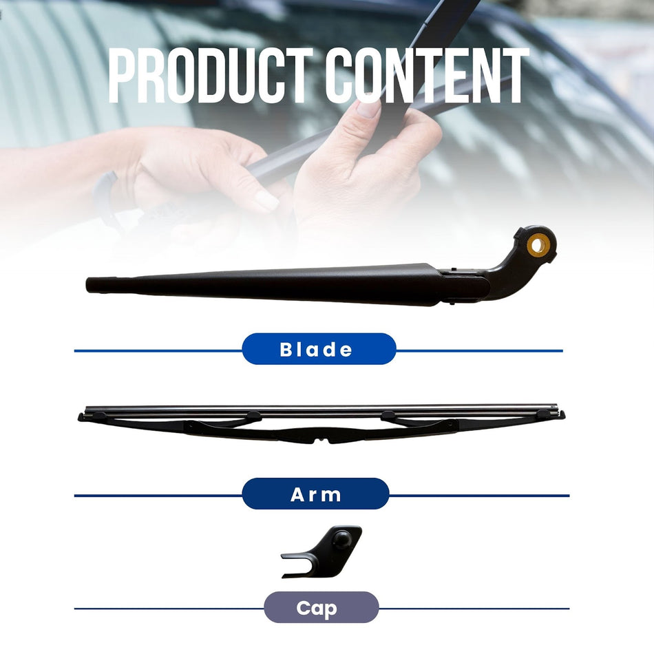 MAXTEL Rear Wiper Blade & Arm, Compatible with Volvo V70XC 2000-2003, Size 15.75 in (400mm), Quick-Clip Adaptor, 100% Compatible, Black, 1-Year Manufacturer Warranty