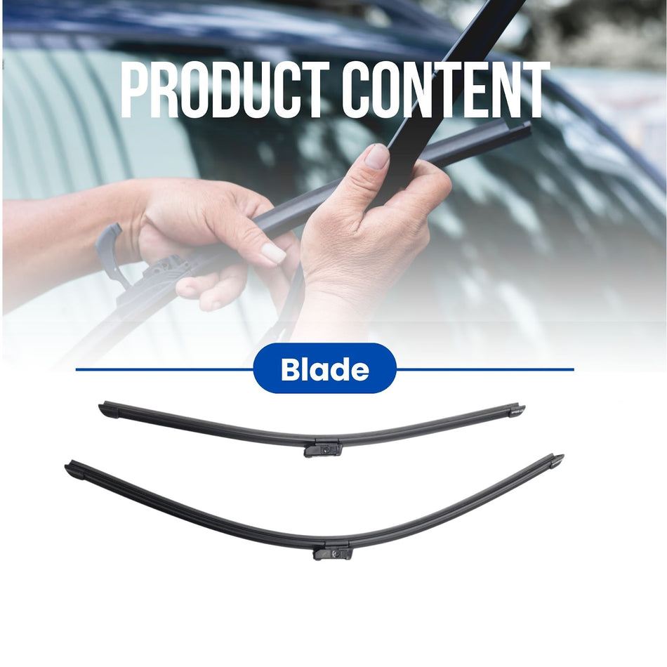 Silbak Front Wiper Blade compatible with Audi S6 2013-2018, Set of Two, Driver Side 26" (650 mm), Passenger Side 21" (530 mm), Muson Pro Flat Blade 4G1998002A