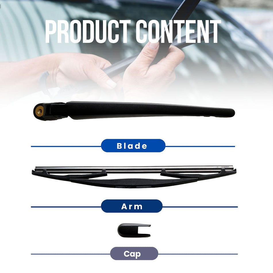 MAXTEL Rear Wiper Blade & Arm Compatible with Mitsubishi Outlander 2013-2016, All Weather Performance, 100% Natural Rubber, Easy Installation, 1-Year Manufacturer Warranty