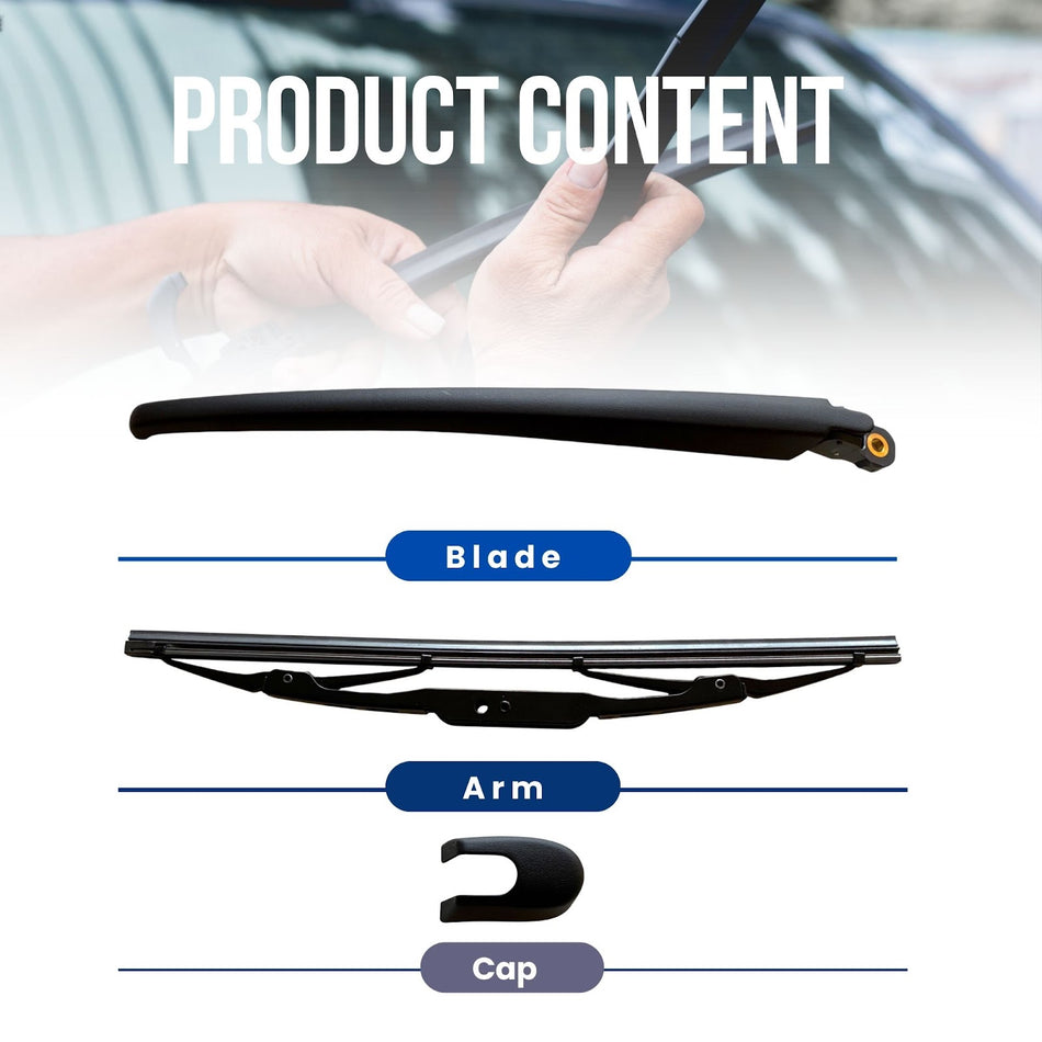 MAXTEL Rear Wiper Blade & Arm Compatible with Kia Sportage 2005-2010, Size 12 in 305mm, Black, 100% Compatible, Clear Visibility, 1-Year Manufacturer Warranty