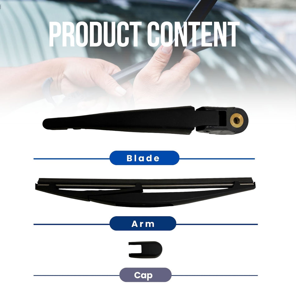 MAXTEL Rear Wiper Blade & Arm compatible with MINI COOPER CLUBMAN F54 2016-2024, 9 in (240 mm), Ultimate all weather wiping performance, Pre-mounted "Quick-Clip" adaptor, 1-Year Manufacturer Warranty
