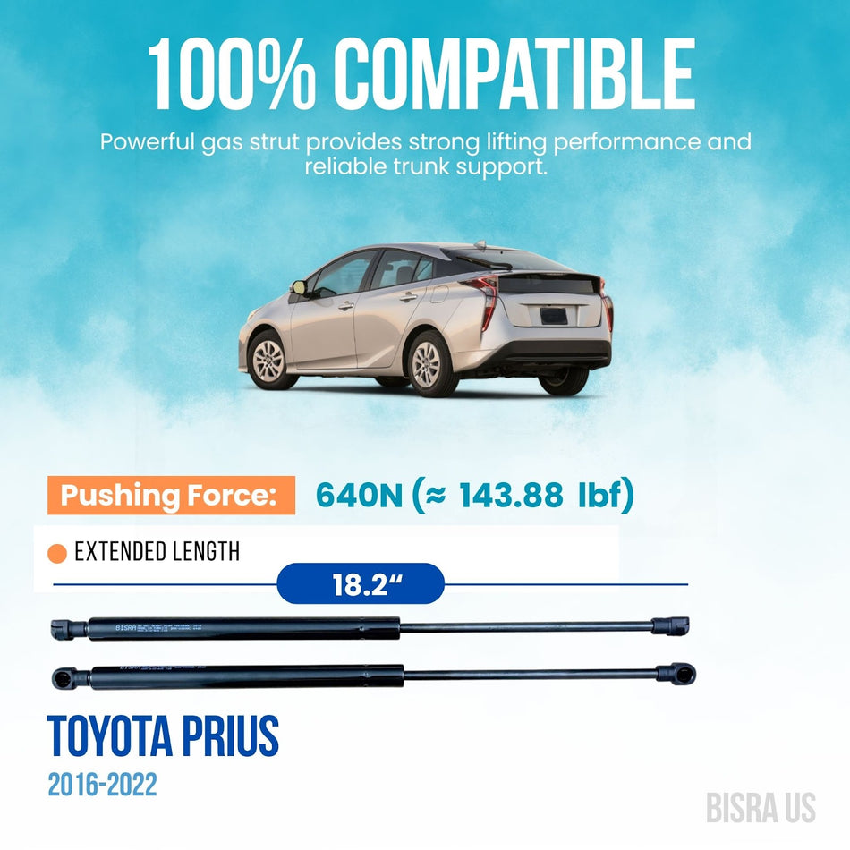 BISRA Trunk Gas Strut Compatible with Toyota Prius 2016-2022 Rear Trunk Lid Lift Support 2-Piece Set 640N 18.2 in (462.28 mm)